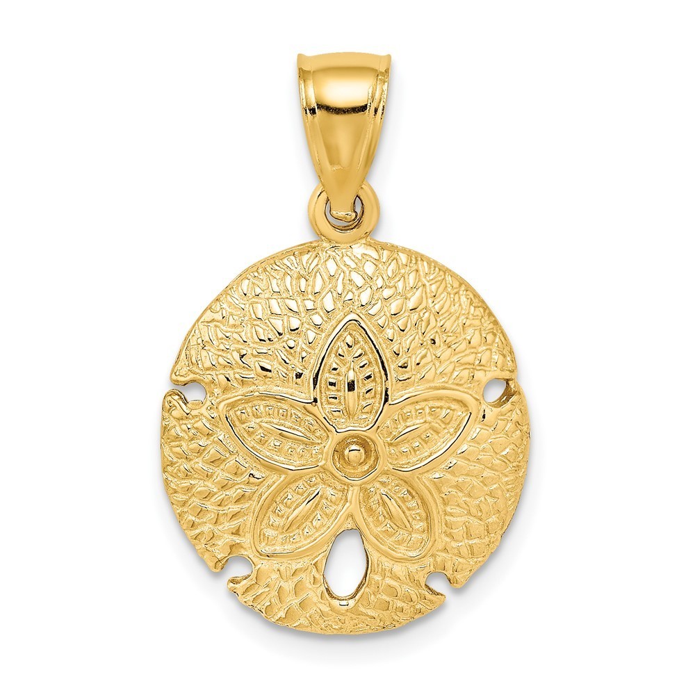 10k Yellow Gold 2-D Sand Dollar Necklace Charm Pendant 19mm High X 17.6mm Wide